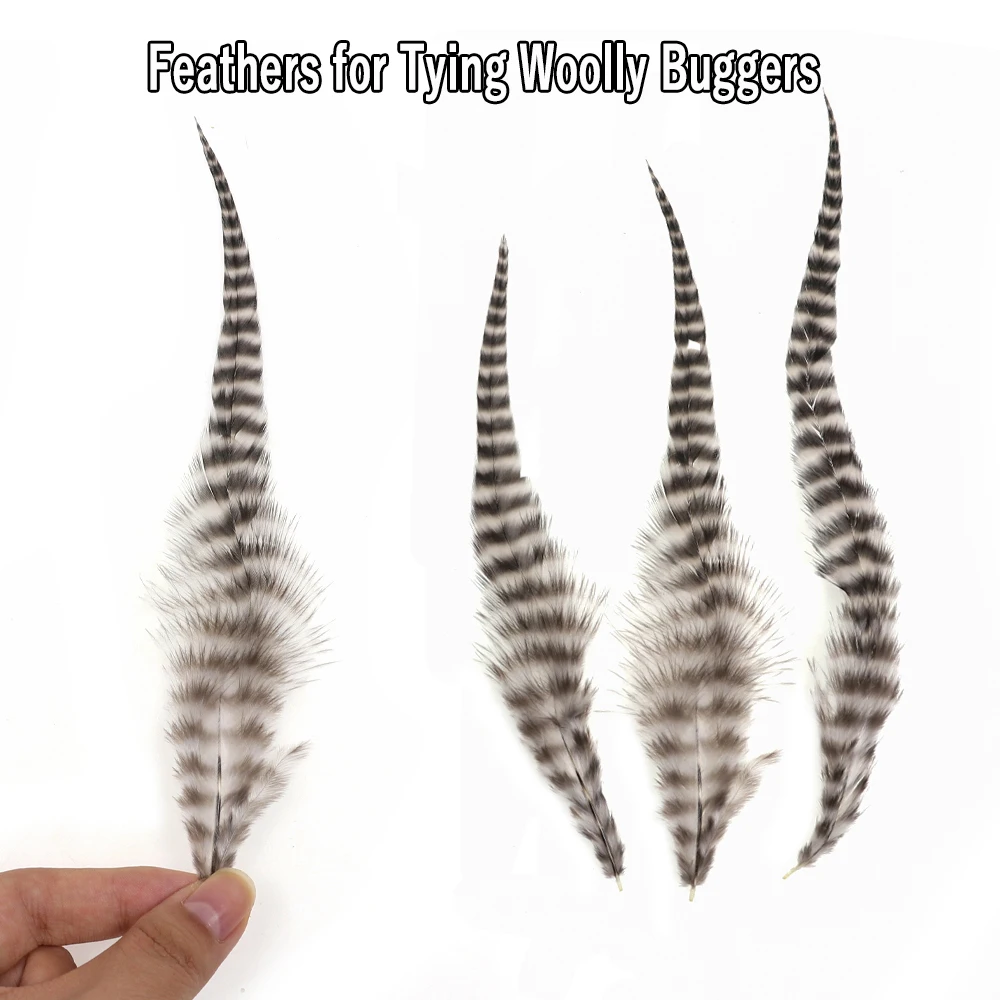 Wifreo 10pcs Natural Black&White Fly Tying Saddle Hackle Feathers Grizzly Rooster Hair Feather for Tying Woolly Buggers Streamer