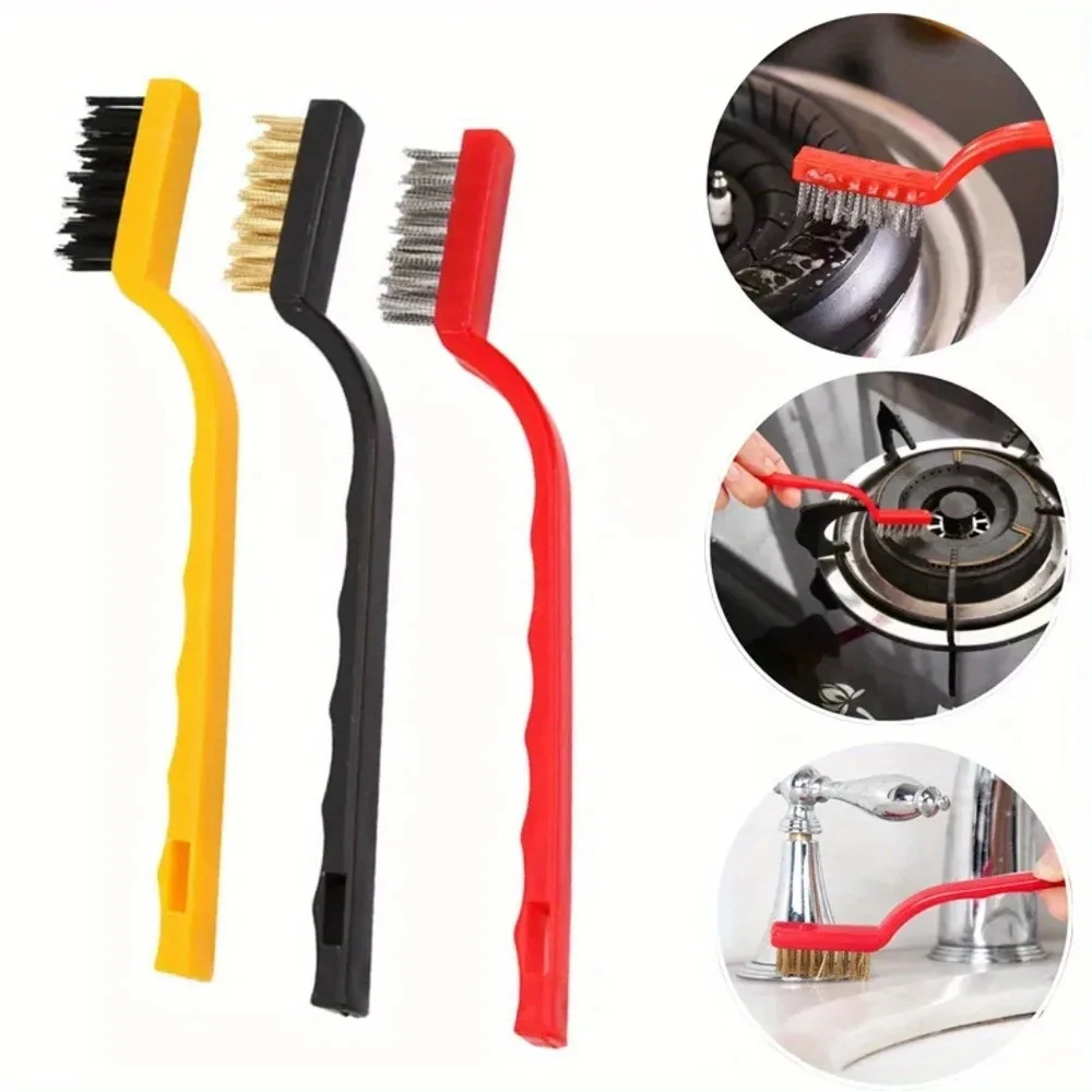 7 Inches Stainless Steel Brush Brass Cleaning Brush Polishing Rust Remover Metal Wire Burring Cleaning Tool Family 3-Piece Set