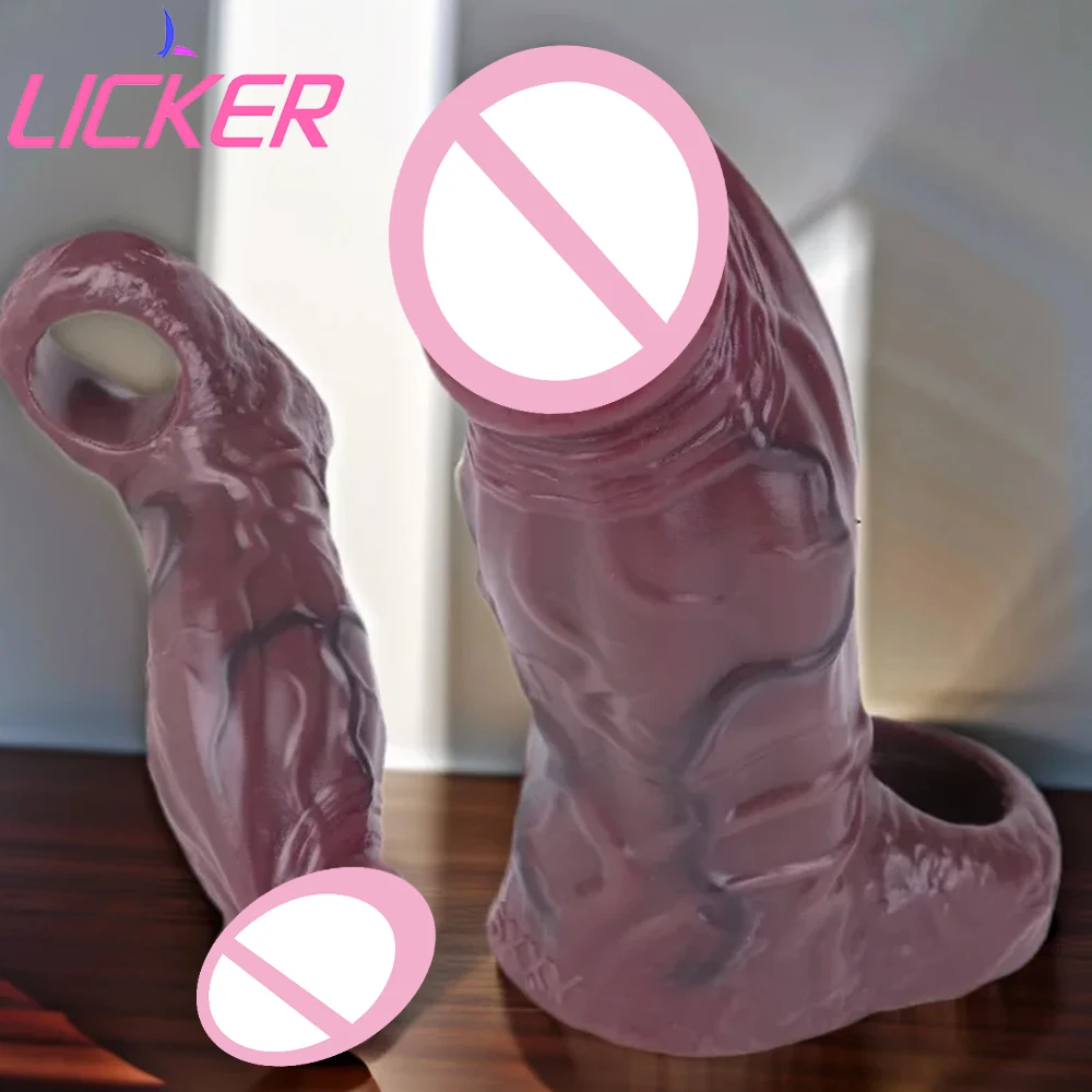 リアルなソフトシリコン製ペニススリーブ、男性用ディックエクステンダー、射精遅延セックストイ、フェチ男性向けセクシー大人のおもちゃ