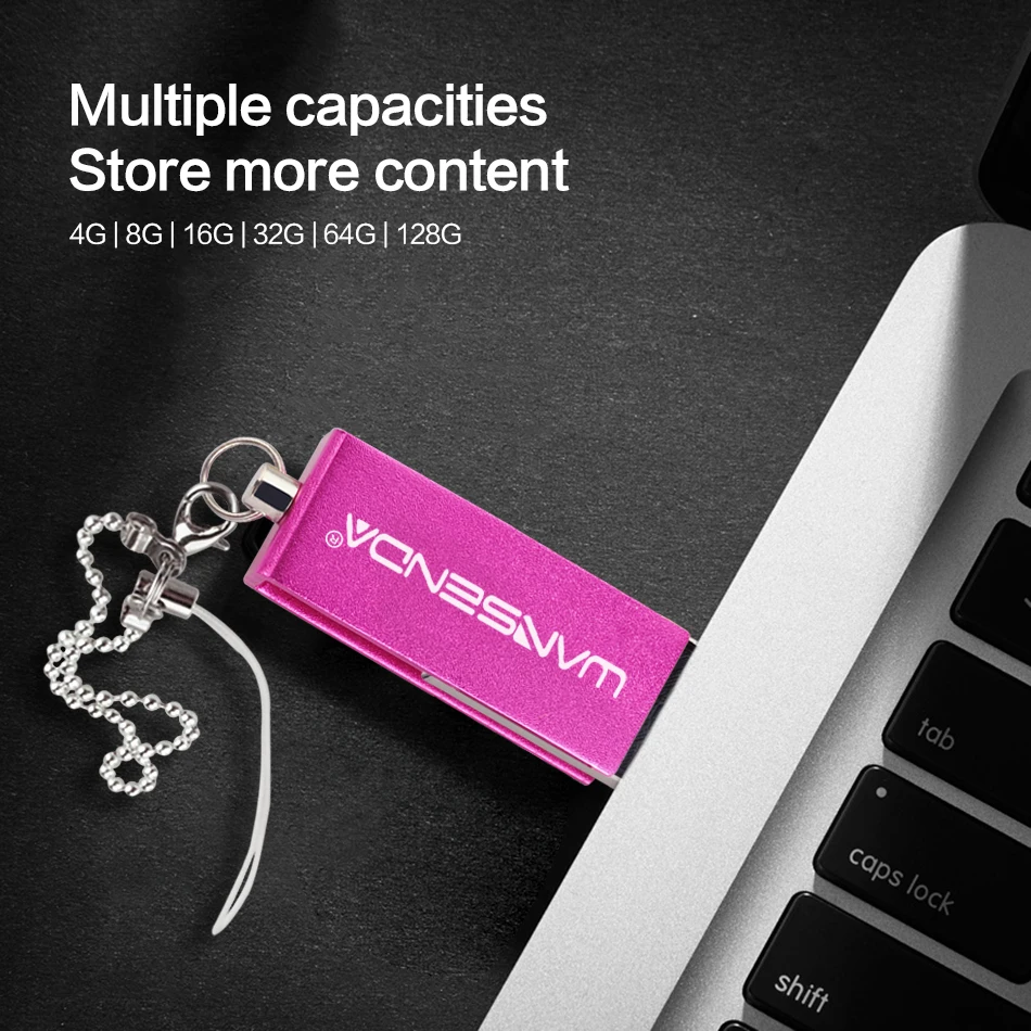 WANSENDA Rotation USB Flash Drive Waterproof Pen Drive 8GB 16GB 32GB 64GB 128GB Pendrive USB Stick 2.0 Memory Disk with Chain