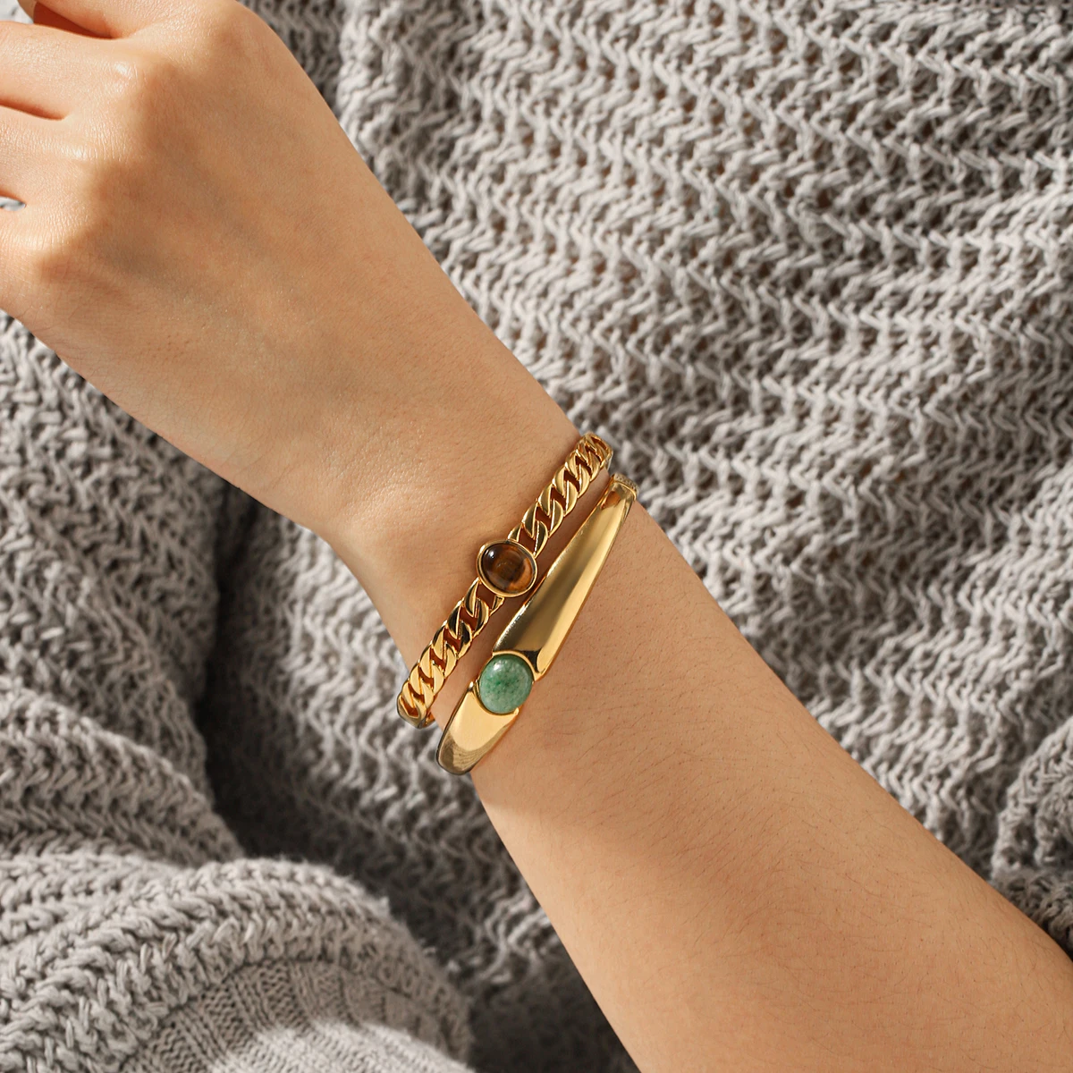 

Gold Plated Bracelet Women Natural Tiger Eye Aventurine Bangles Zircon Tennis Chain Hypoallergenic Tarnish Resistant Party Gift