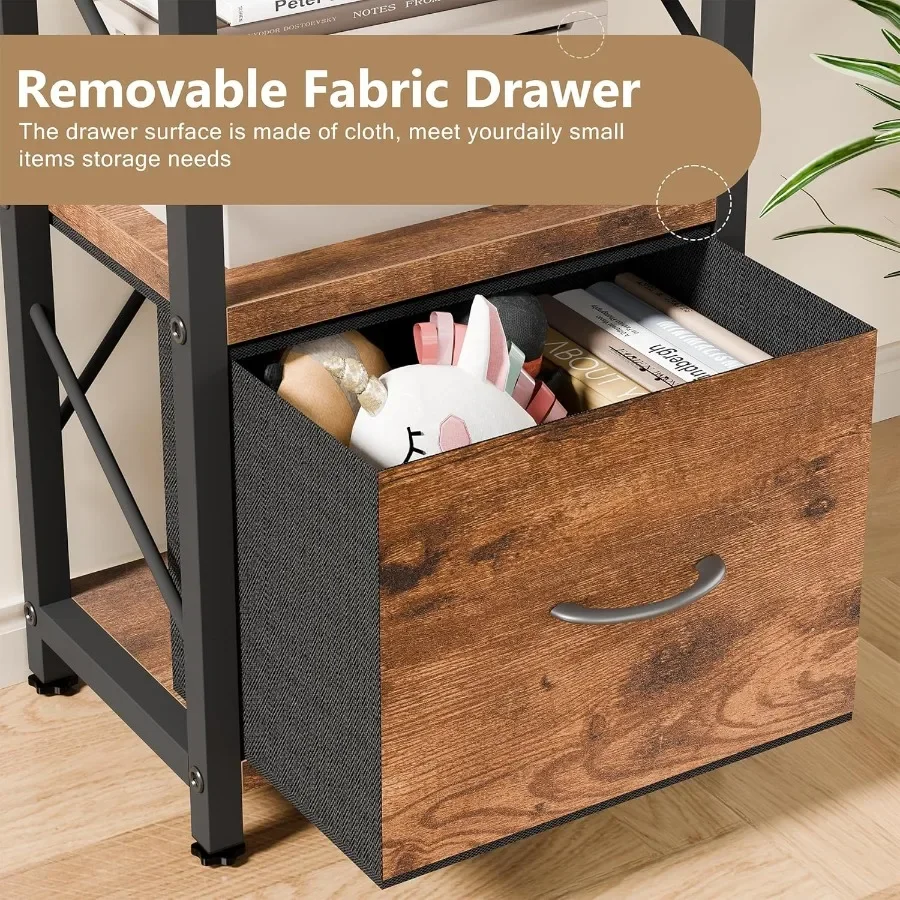 خزانة كتب صناعية مكونة من 5 طبقات مع درج، رف خشبي ضيق طويل القامة لغرفة المعيشة وغرفة النوم والمكتب #4