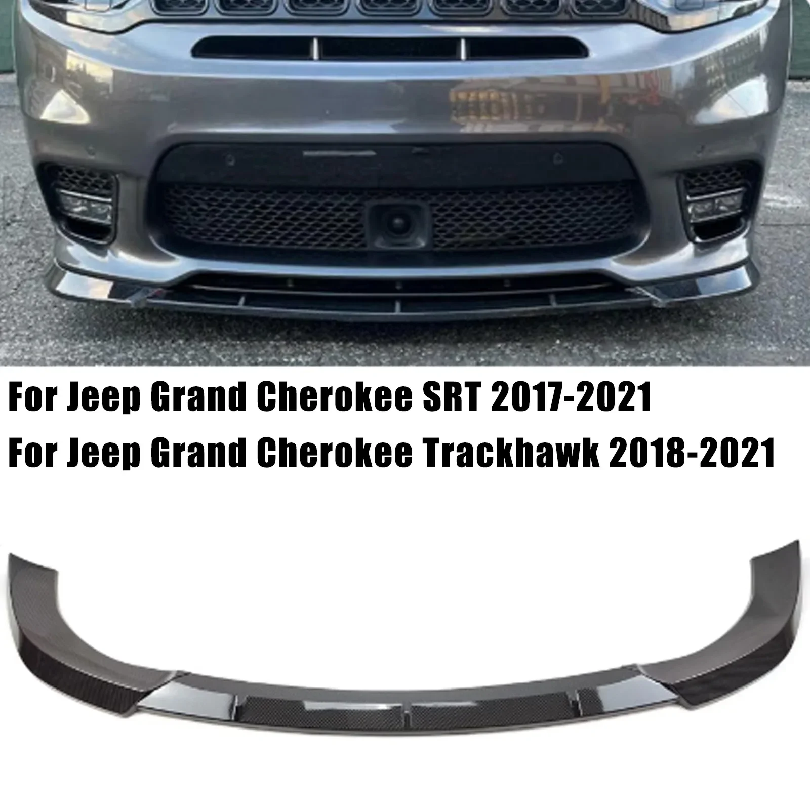 For Jeep Grand Cherokee SRT 2017-2021/Trackhawk 2018-2021 Front Bumper Lip Splitter Diffuser Spoiler Body Kit Carbon Fiber Look