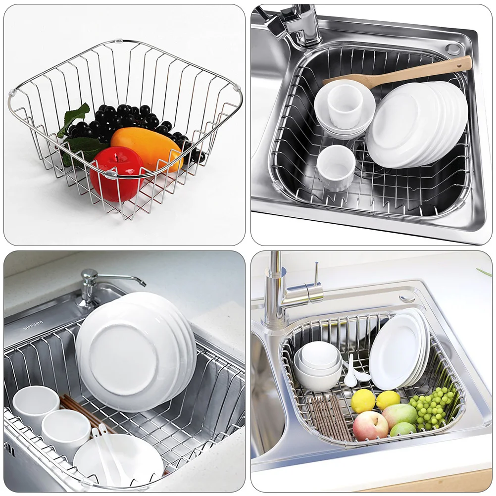 

1Pcs Kitchen Sink Drain Basket Stainless Steel Dish Drying Basket Utensil Holder Rapid Water Drain Storage Organizer