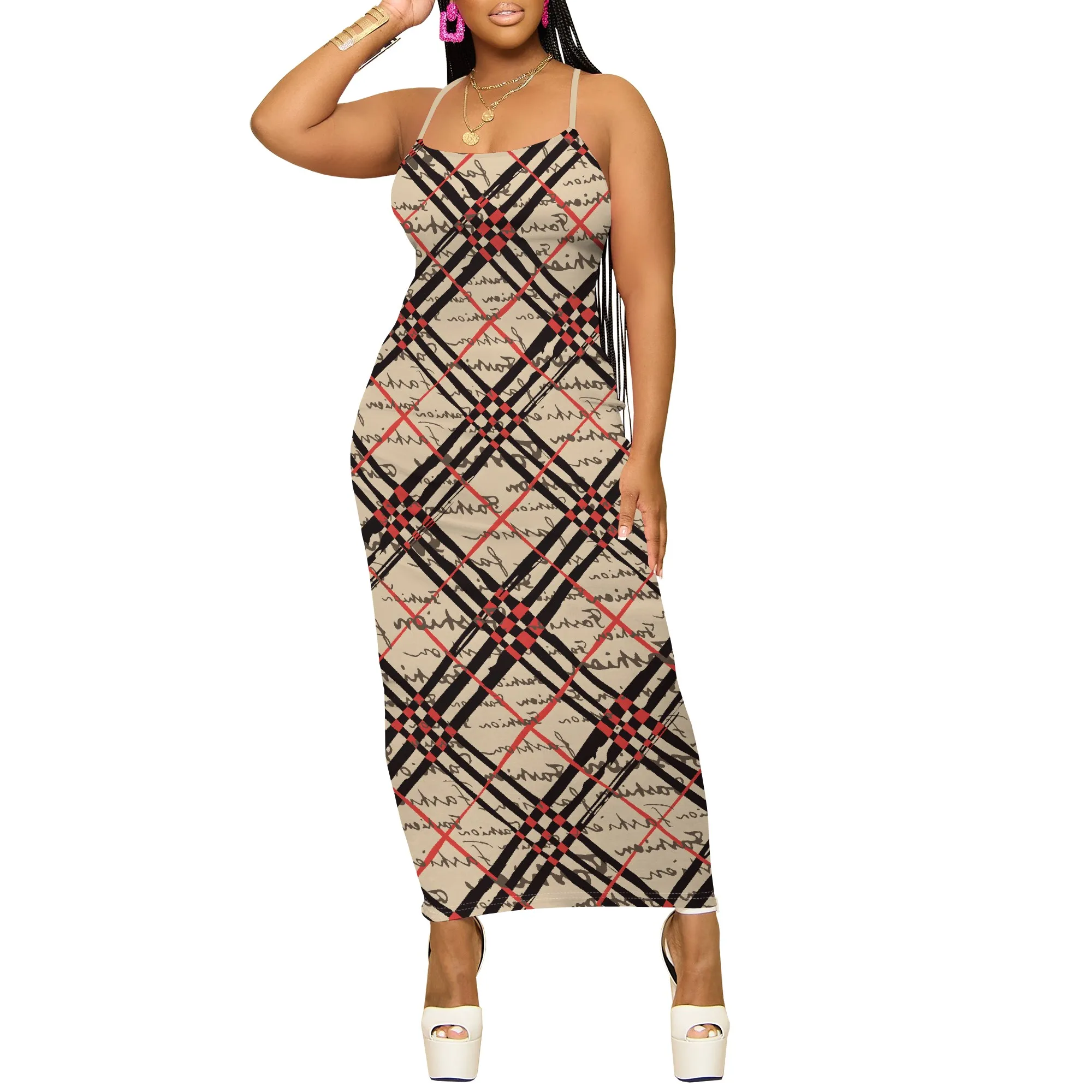 فستان ماكسي بحزام سباغيتي مطبوع على شكل فراشة للنساء بدون أكمام بقصة ضيقة ملابس شاطئ للعطلات