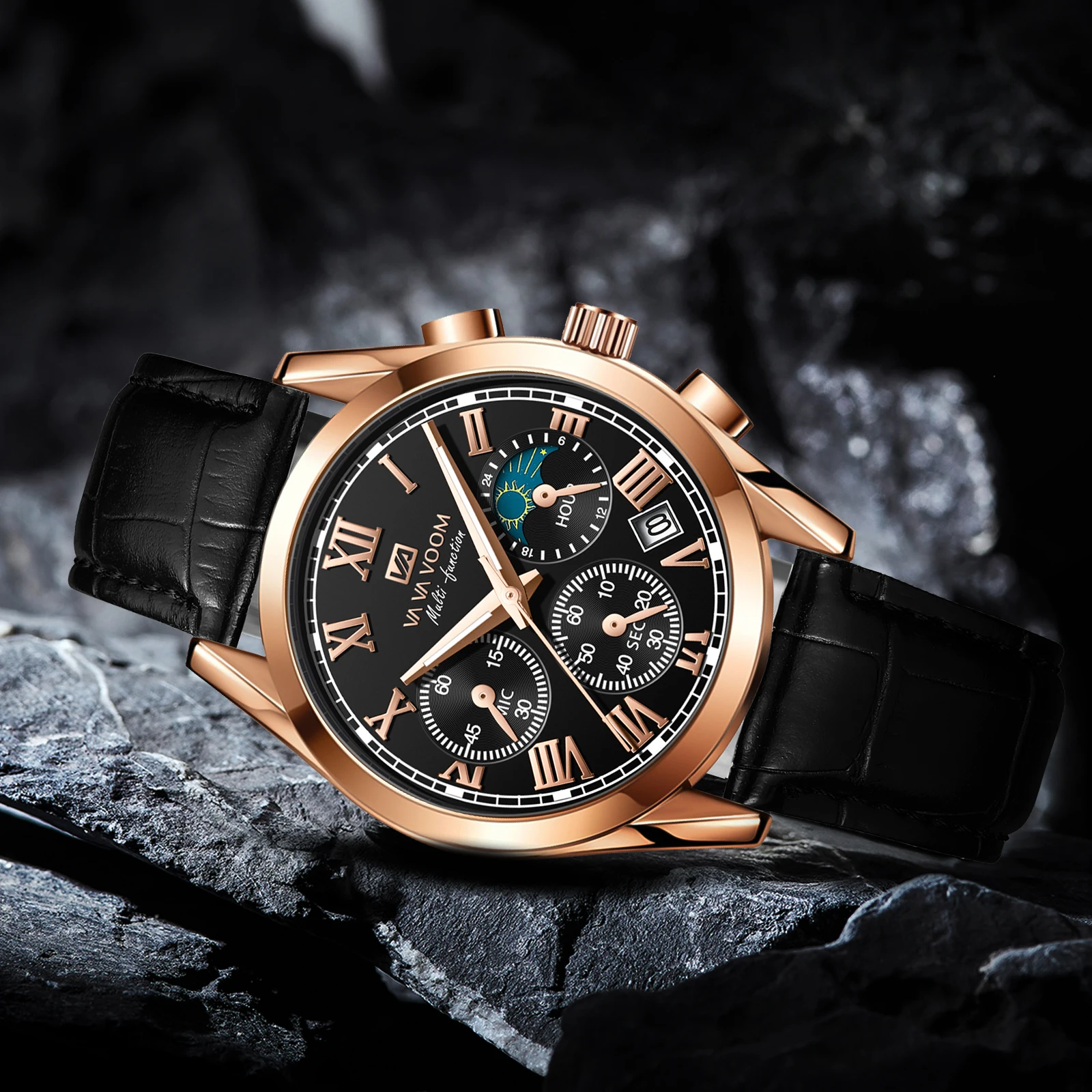 Fashion Sport Style Men's multifunctional 40mm Quartz Watch chronograph Watches for Man 3ATM Waterproof Luminous Date Moon Phase image 6