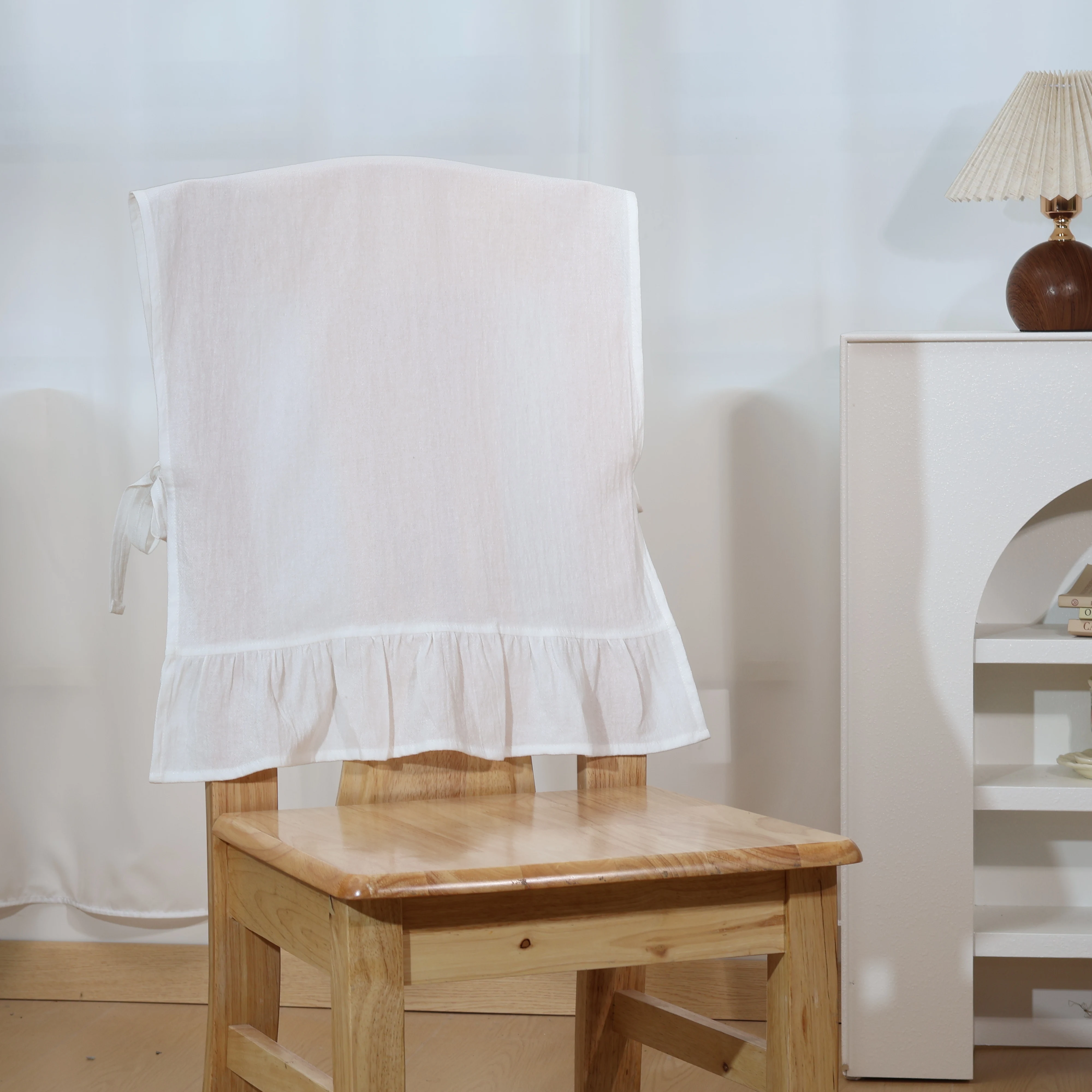 White Universal One-piece Chair Cover European Lace Ruffle Edge Dining Chair Slipcover Elastic Removable Washable Wedding Banque