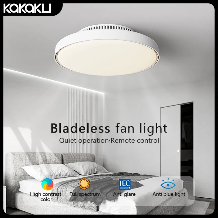 LED Ceiling Fan Lamp with Modern Bladeless Design Quiet Strong Wind Remote Control Adjustable Brightness Household Fan Light