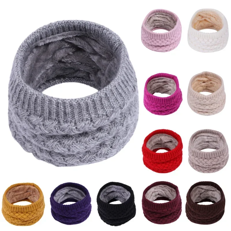 Winter Neck Scarf Knitted thickened Wool Yarn Add Fluff Winter Warm Protective Cervical Spine Loop Outdoor villus Ring Scarf