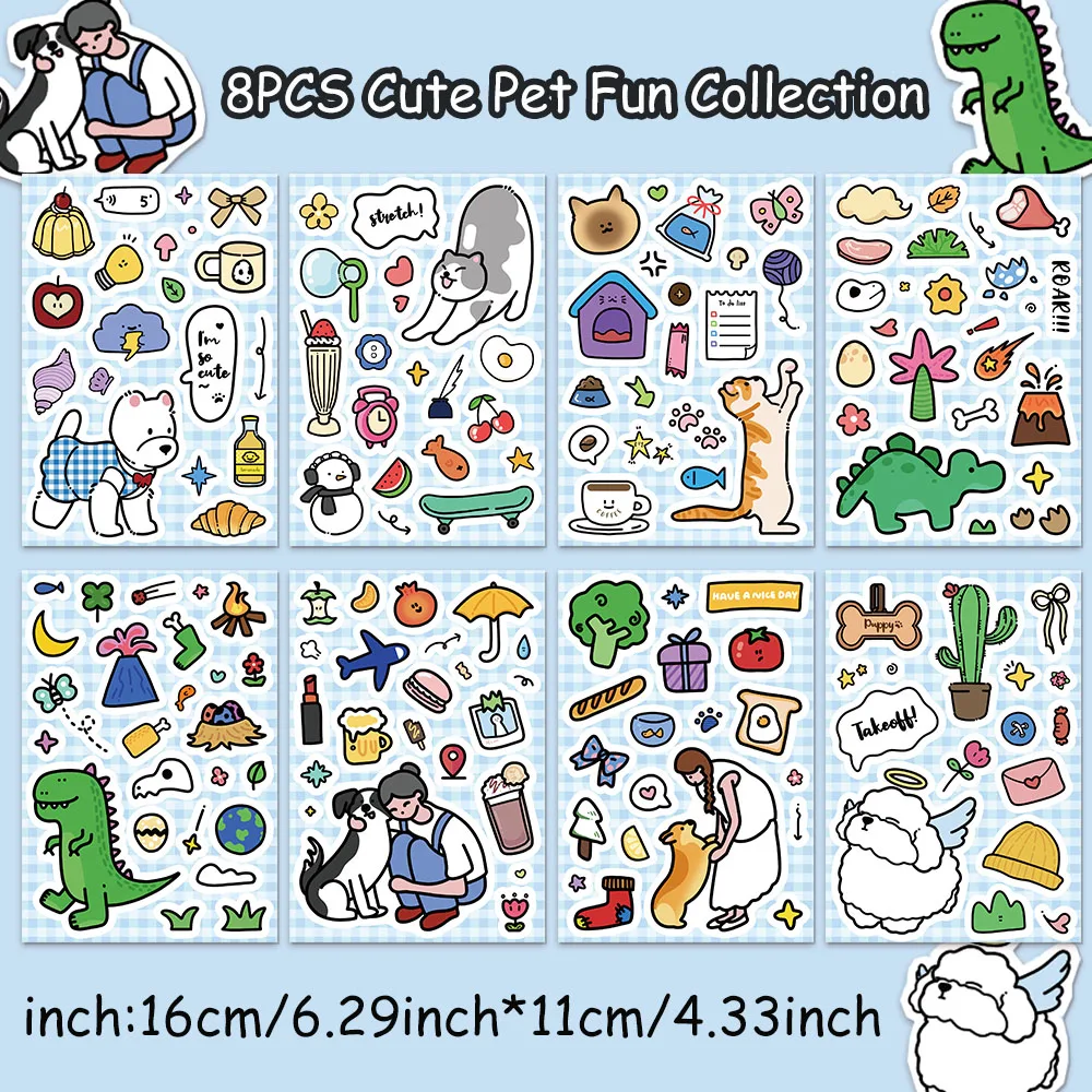 8 قطع لطيف الحيوانات الأليفة متعة السوق الكرتون متعة الحيوان ملصقات DIY حالة الهاتف المحمول كوب ماء لعبة دراجة نارية ملصقات