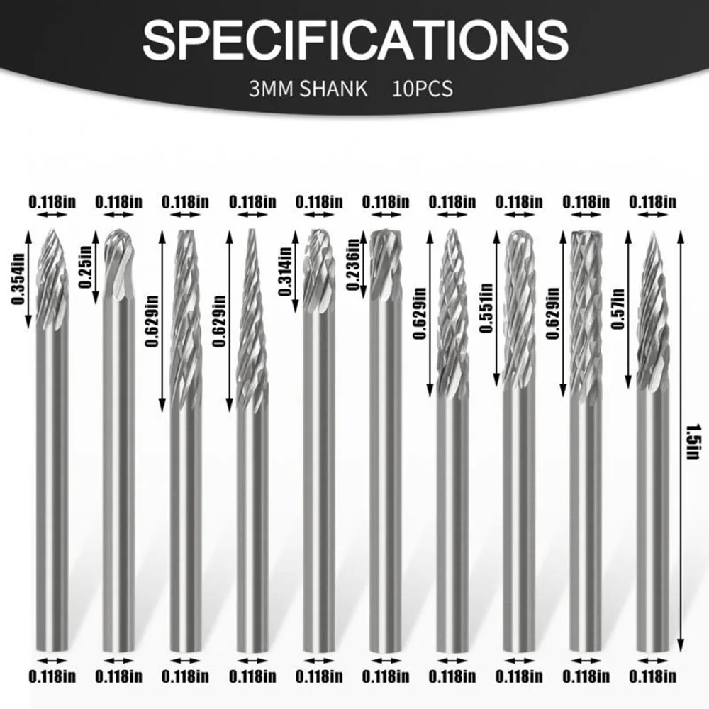 STONEGO Solid Carbide Burr Set, 10/20Pcs with 0.118