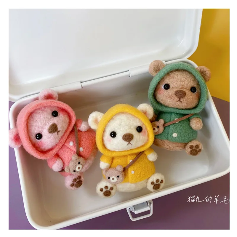 Diy Bear hand-made doll couple gift wool needlepoint kit  wool felt needle felting pendant craft needlecraft DIY handmade