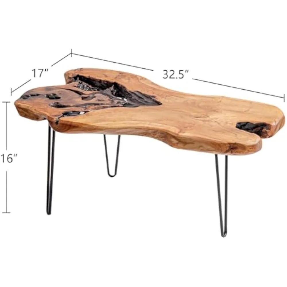 Mesa De Café De Madeira De Cedro Para Sala De Estar, Pernas De Metal Para Mesa De Café, Restaurante, Pedra Moderna, Rústico, Borda Viva, CEDAR