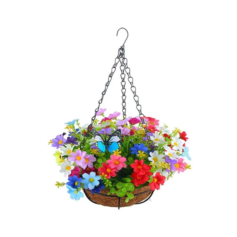 

Искусственные подвесные цветы в корзине для декора патио, газона и сада, для украшения улицы и помещений.