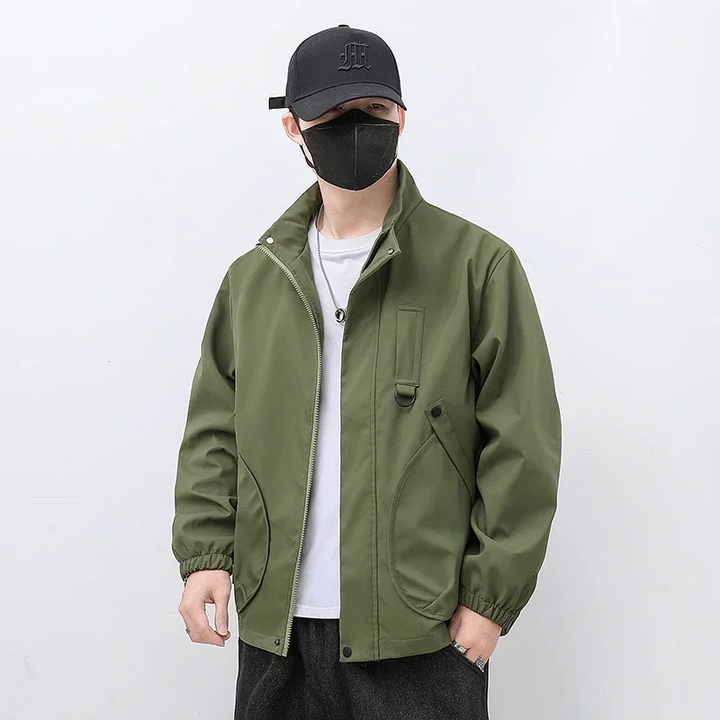 Men's Jacket Spring and Autumn Solid Color  Large  Pocket 3D Cut Stand Up Collar Outdoor Travel and Hiking Coat Men's Clothing