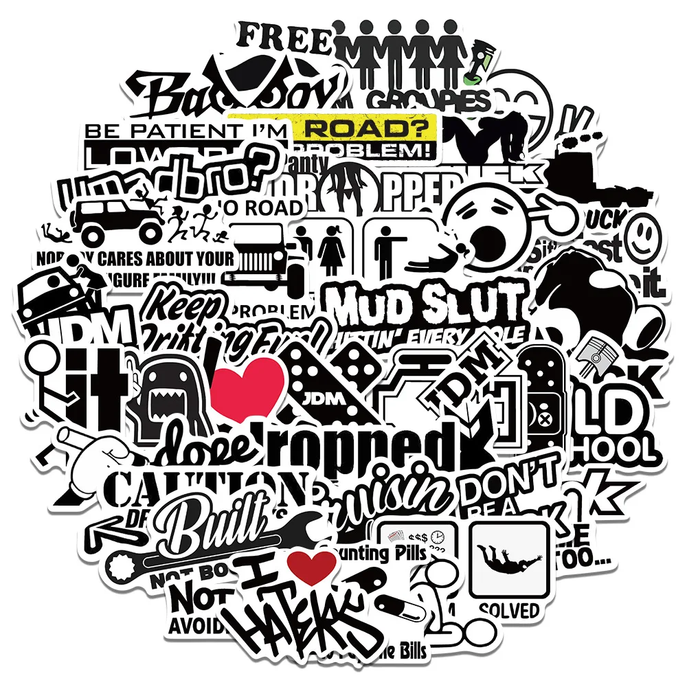 50pcs 재미 있은 JDM 스타일링 스티커 스케이트 보드 수하물 범퍼 자전거 자동차 오토바이 스쿠터 멋진 스티커 장난감 방수