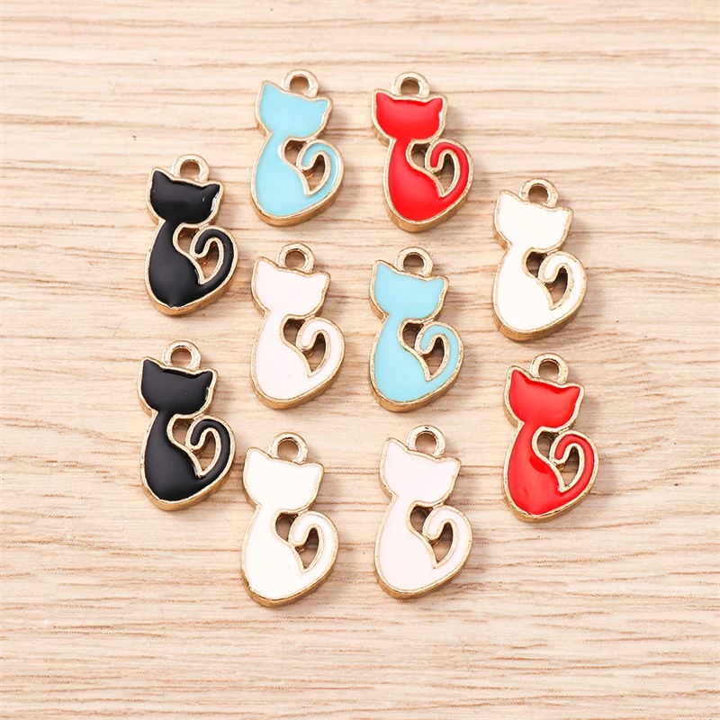 10 Stück 6 x 14 mm niedliche Mini-Emaille-Tier-Katze-Charms-Anhänger für Schmuckherstellung, Tropfen-Ohrringe, Halsketten, Armbänder, DIY-Bastelbedarf – Detail 9