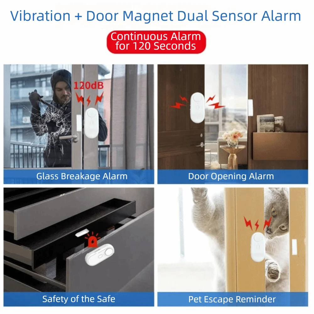 Remote Control Wireless Door Alarm 120Db Sound 5 Modes Door Open Alarm Double-Sided Tape Anti-Theft Alarm Home Security