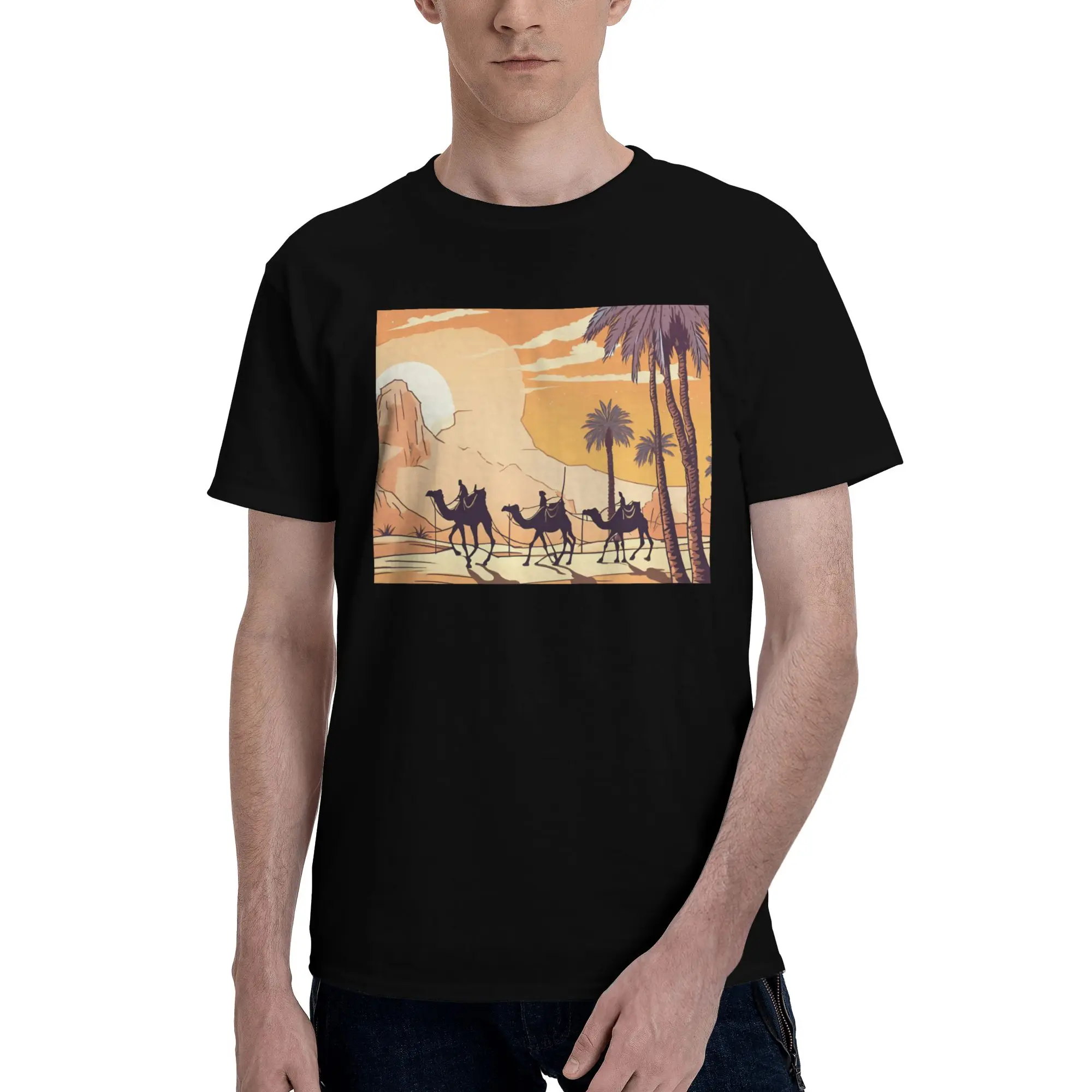 

3-х верблюжья футболка из 100% хлопка, мужские модные футболки, мужские футболки с круглым вырезом и коротким рукавом, S-6XL