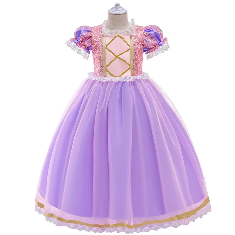Fashion Dresses for Girls Lace Short Sleeve Kids Girls Sequin Dress Summer Girls Dresses for Party and Wedding 3-11 Years