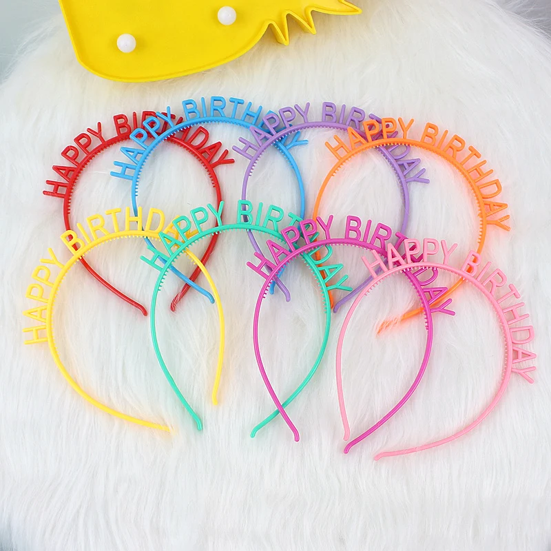 1-12PCS Happy Birthday Headbands Kids Women Plastic Headwear Candy Color Headdress Children Hairband Headpieces Hair Accessories