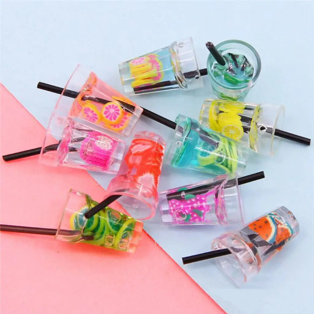 10pcs 12*20mm Simulation 3D Fruit Drink Bottle Cute Charms For Pendant DIY Earrings Necklace Jewelry Accessories Finding