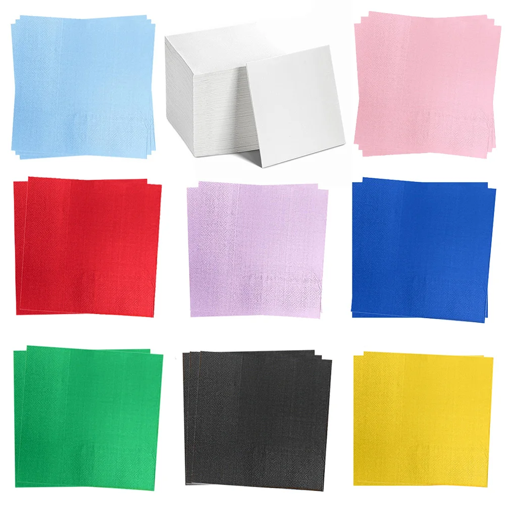 20/40/60/80/100 Stück Papierservietten, einfarbig, rosa, rot, blau, lila, gelb, weiß, schwarz, Einwegserviette, Geburtstagsparty-Zubehör – Detail 1
