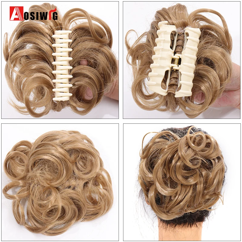 Aosiwig Messy Bun Synthetic Chignon Short Curly Fake False Hair Extension Claw Clip Hairpiece Wig Updo Ponytail Piece for Women