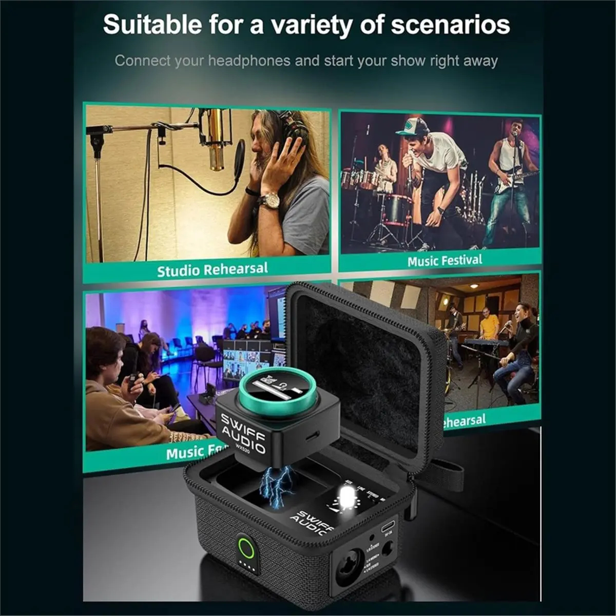 11·11COUPON  WX520 Wireless in Ear Monitor System, 5.8GHz IEM System with Stereo/Mono Switch for Studio, Bands, Live