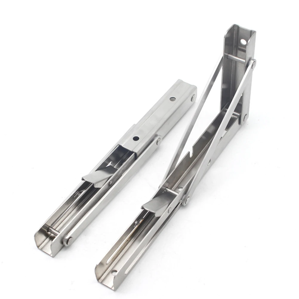 

2pcs Stainless Steel Shelf Brackets Wall Mounted Folding Support Spring Loaded for Bookshelf Table Display Rack Triangular