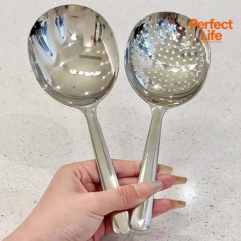 1Pcs Ladles For Serving Soup Rice Serving Spoon Drain Hole Heat Insulated Handle Kitchen Utensils
