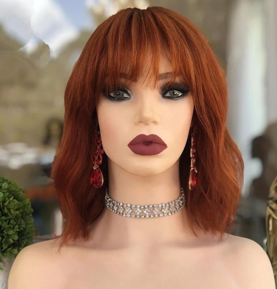 

curly shag wavy copper red orange lace front fringe EuropeanWig