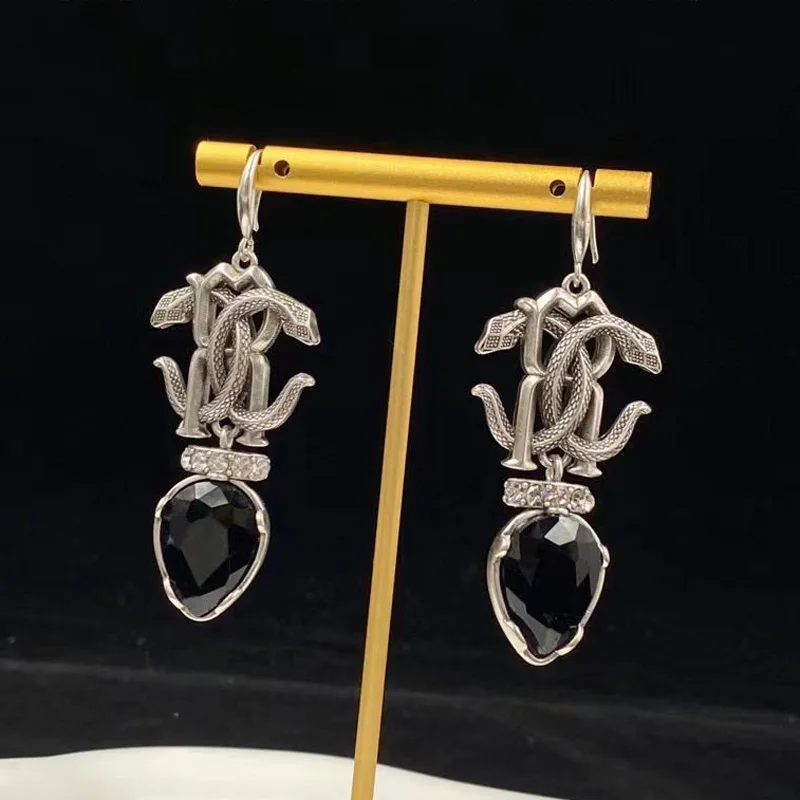 Donia Jewelry Fashion Snake-Shaped Titanium Steel Micro-Inlaid AAA Zircon Silver Needle Luxury Retro Earrings