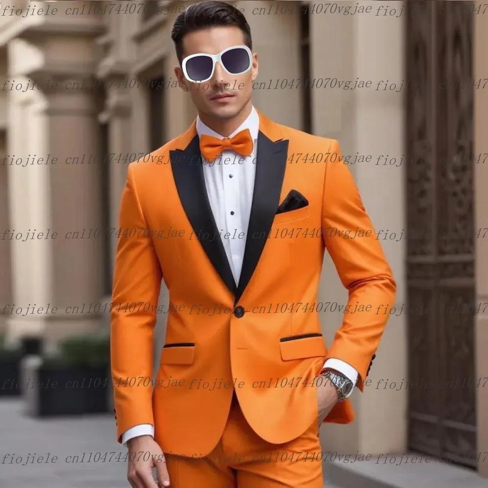 

Black Collar Orange Men Suit Formal Wedding Party Groom Groomsman Business Prom Male Tuxedos Customize 2 Piece Set Jacket Pants