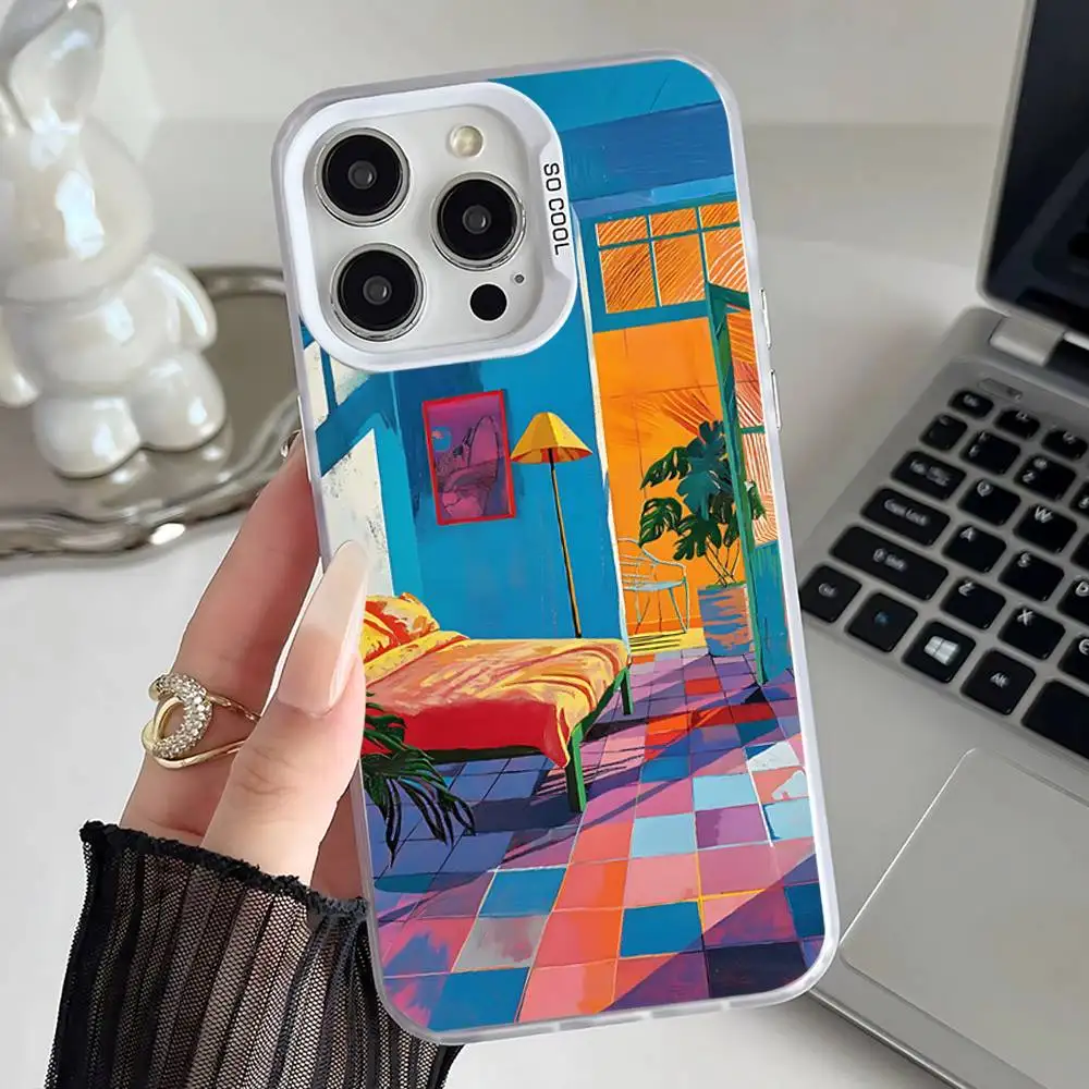 Art D-David H-Hockney Phone Case For iPhone 16,15,14,13,12,11,Pro,XS,Max,Plus,Mini,SE White Candy Matte Shockproof Cover