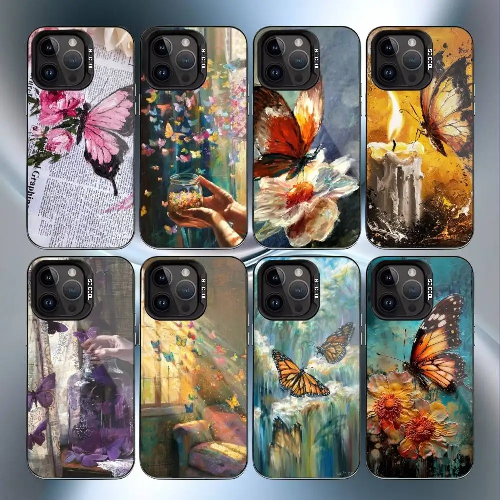 

Oil painting butterfly Phone Case For iPhone17,16,15,14,13,12,11 Plus,Pro Max Black Candy Matte Shockproof Cover