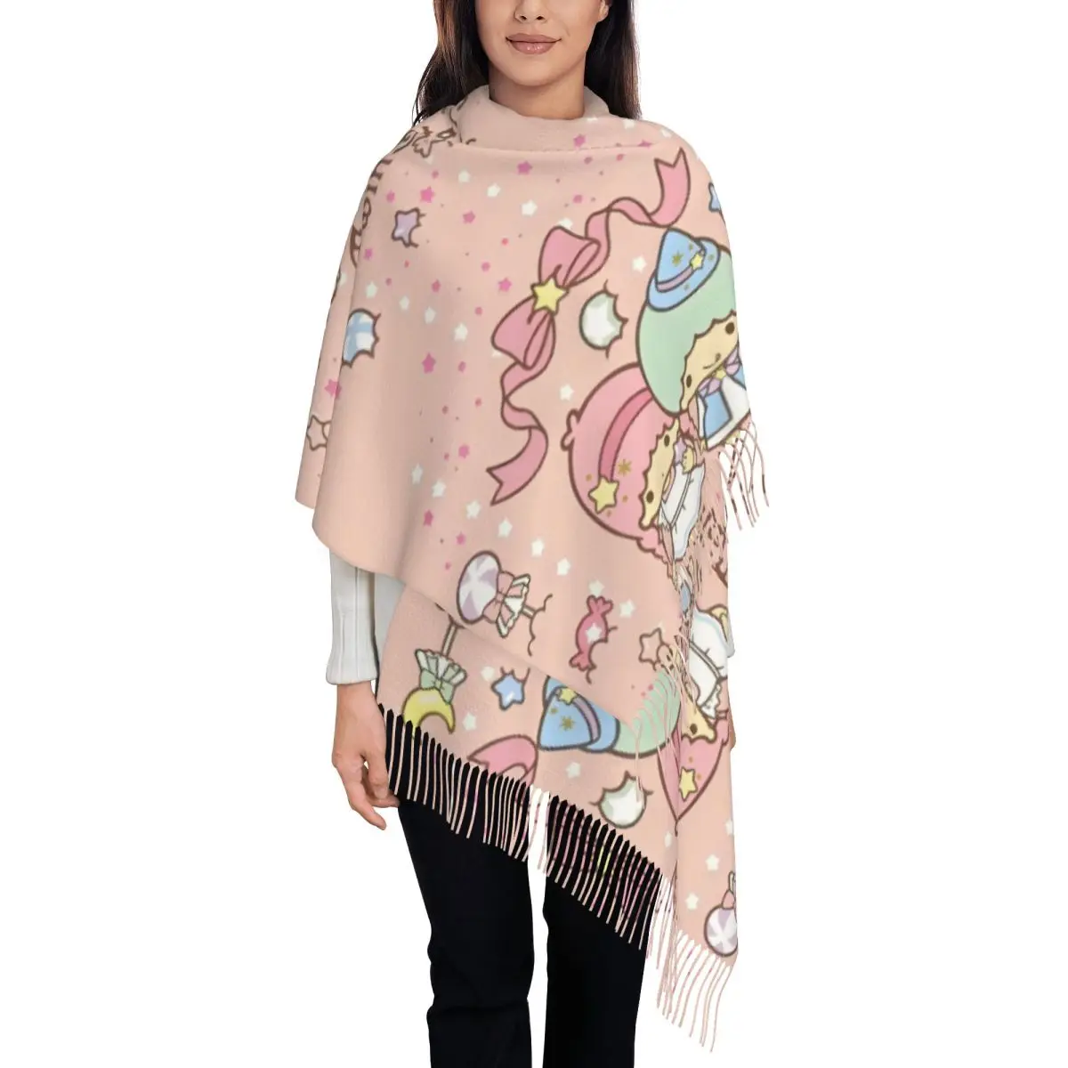 

Custom Scarf Wrap for Women Long Winter Fall Warm Tassel Shawl Unisex Lala Cartoon Kawaii Scarves