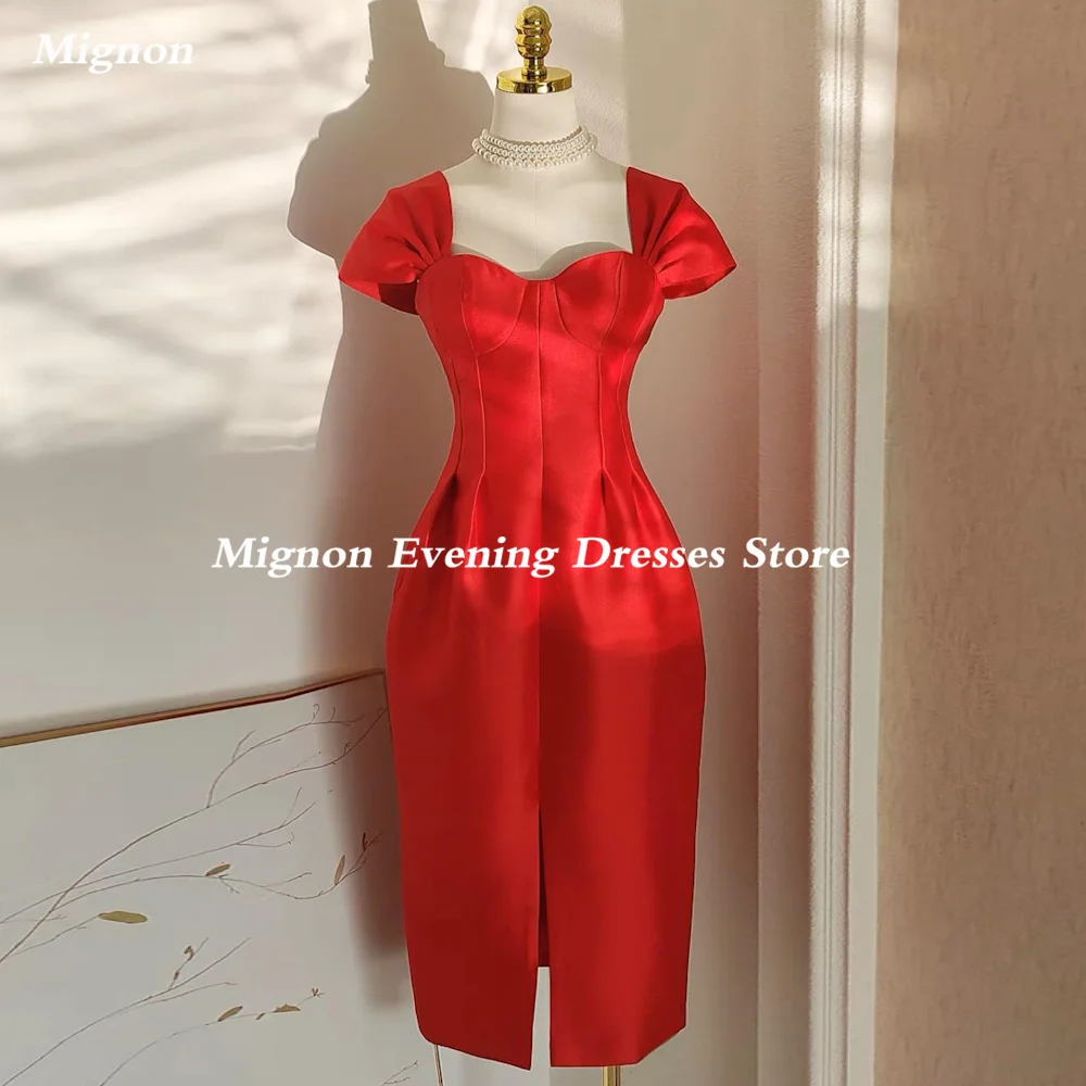 Mignon Satin Mermaid Prom Gown Sweetheart Populer Evening Cap-straps Formal Tea-length Elegant Party Dresses for Women 2023