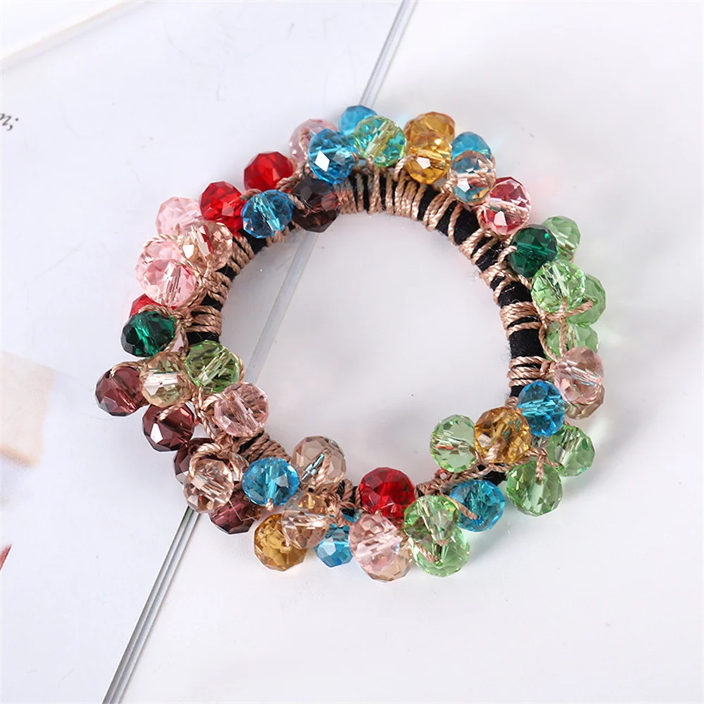 Korean Pearl Beaded Hair Ties Scrunchies Crystal Elastic Hairband Ponytail Holders Women Hair Rope Rubber Gum Hair Accessories