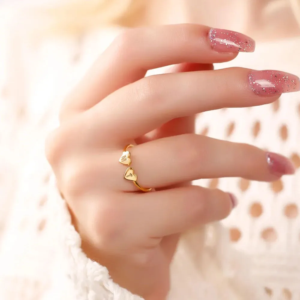 COOLTIME 사용자 정의 하트 초기 반지 스테인레스 스틸 맞춤형 새겨진 문자 번호 커플 반지 보석 선물 새로운