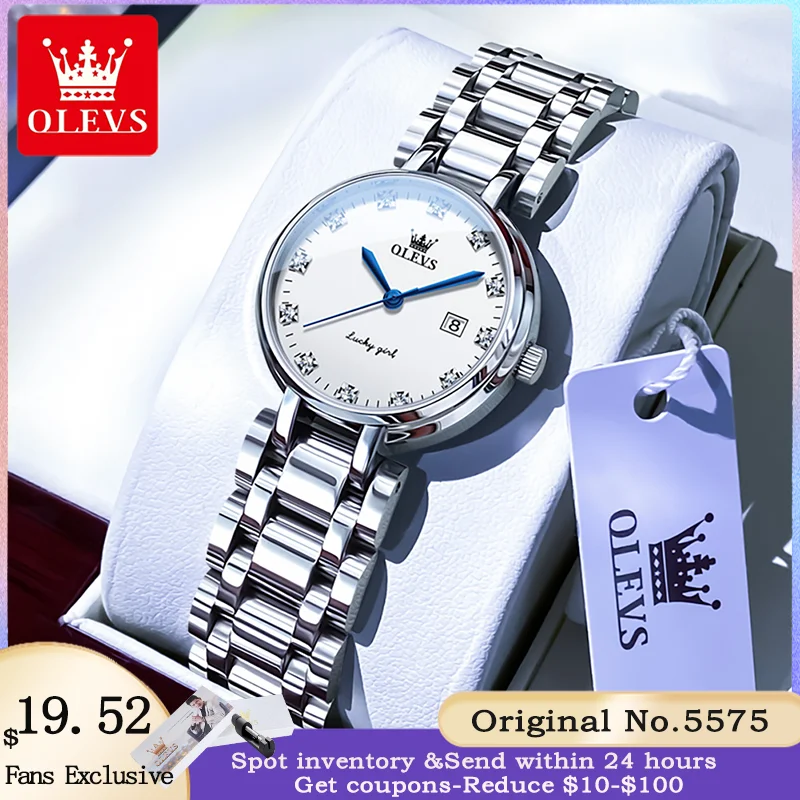 OLEVS 5575 Women Watch Fashion Simple Calendar Waterproof Dial Luxury Brand Elegant Diamond Quartz Women's Watch Reloj Mujer