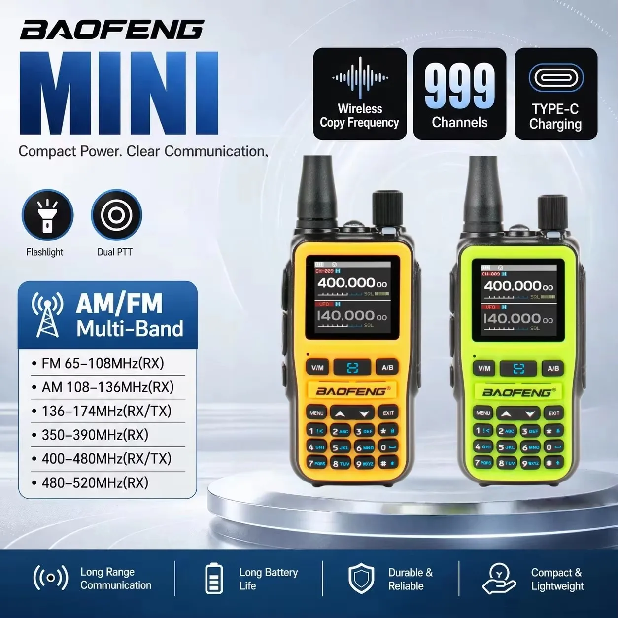 Baofeng 5R Mini Walkie Talkie Long Range Bluetooth Programming 5Watts Wireless Copy Frequency Ham Radio Camping Vhf Uhf Air Fm