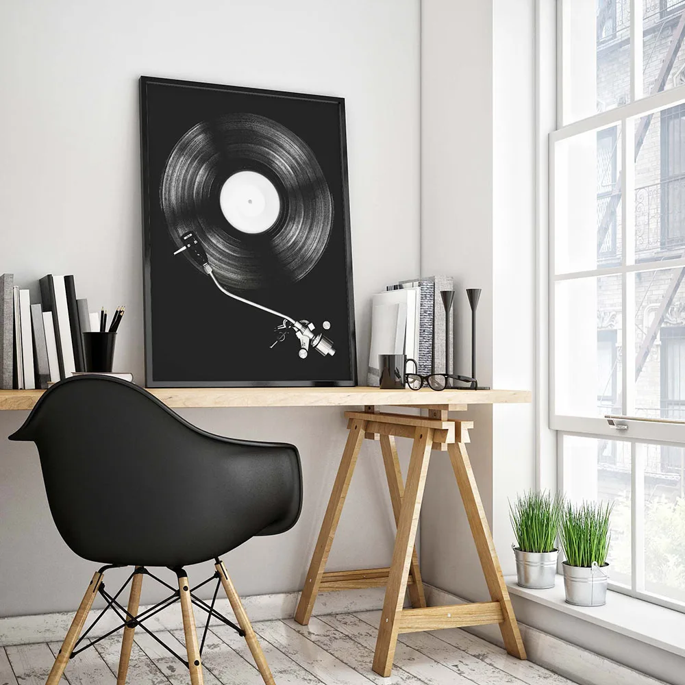 Vintage Music Vinyl Record Poster Wall Art Black and White Photo Headphone Radio Canvas Painting Prints Music Studio Room Decor