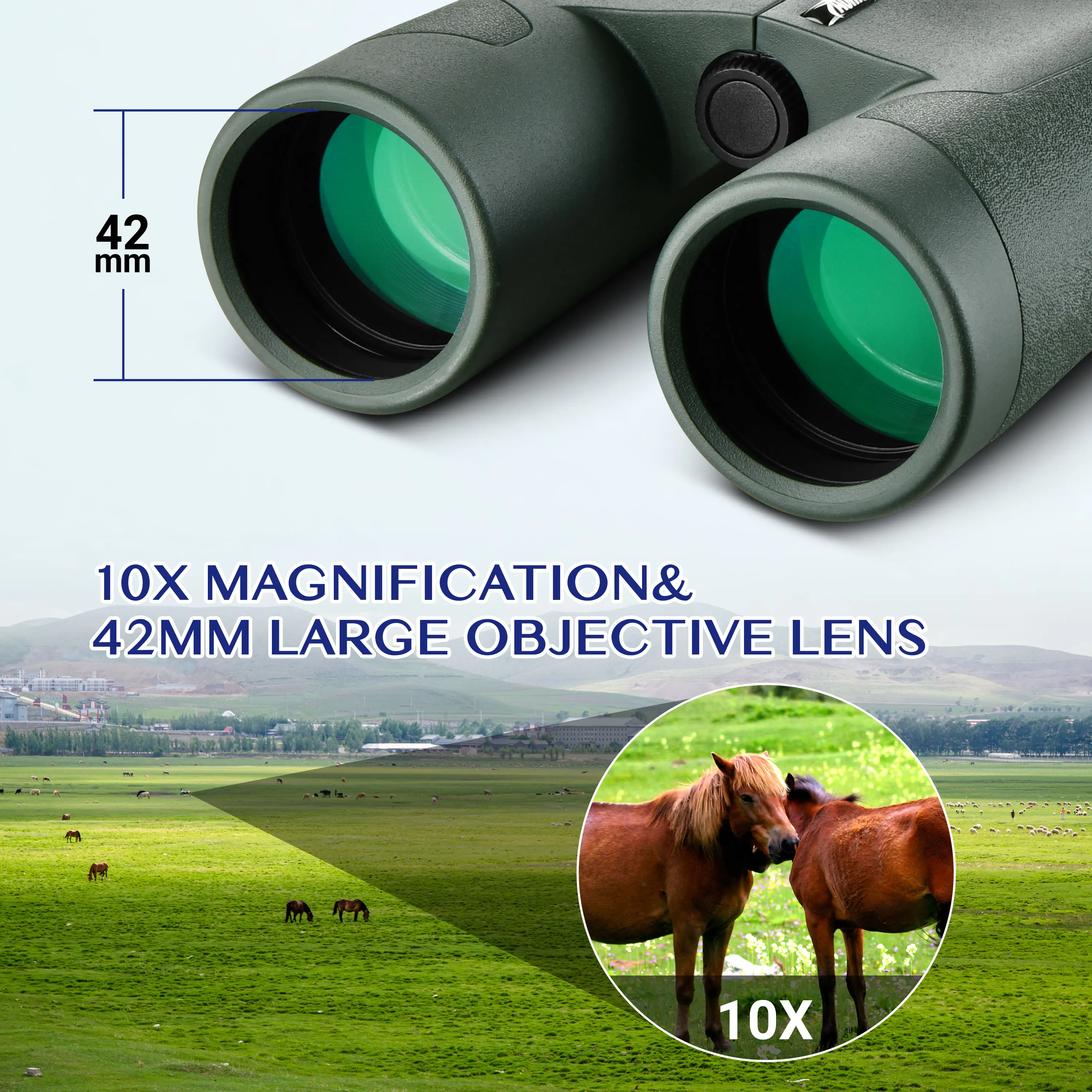 10X42 Binoculars ED BaK4 Prism FMC Lens Fogproof Waterproof for Boating Hunting