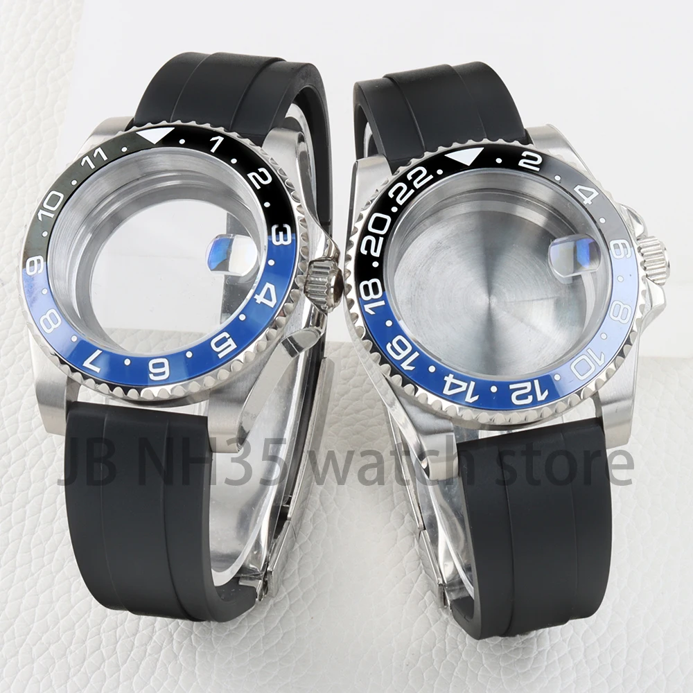 

40mm nh35 Watch Case Stainless Steel Sapphire Black Blue Bezel for GMT NH34/NH35/NH36/Nh38 Movement 28.5mm Dial 10ATM Waterproof