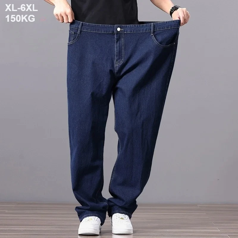 

Мужские джинсы больших размеров 6XL 5XL (до 150 кг), эластичные, прямые, расширенные, весенне-осенние, стрейч, свободные, очень большие мужские брюки