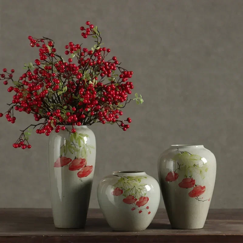 1pc Chinese Ceramic Vase Decoration Hydroponic Planter Office Desktop Decorations Household Flower Vase Home Accessories