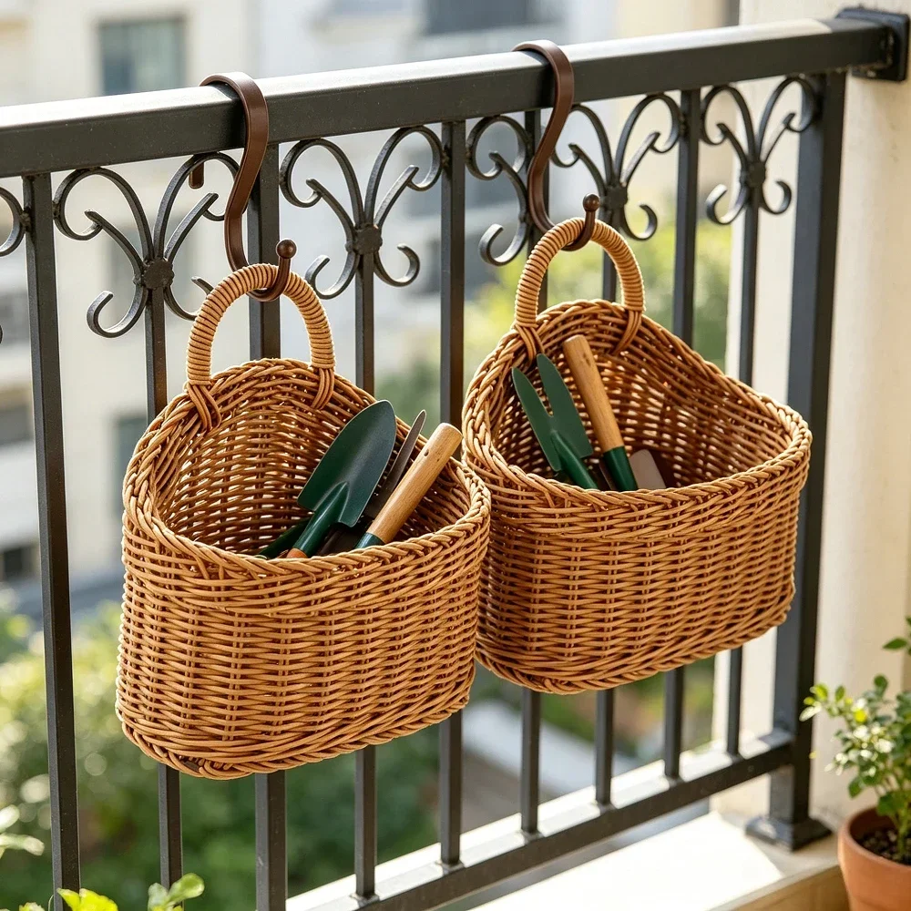 Handgewebter Hängender Rattan-Aufbewahrungskorb Weihnachtliche Wanddekoration Organizer für Küche Bad Kinderzimmer Schrank Café Blumentopf – Detail 3