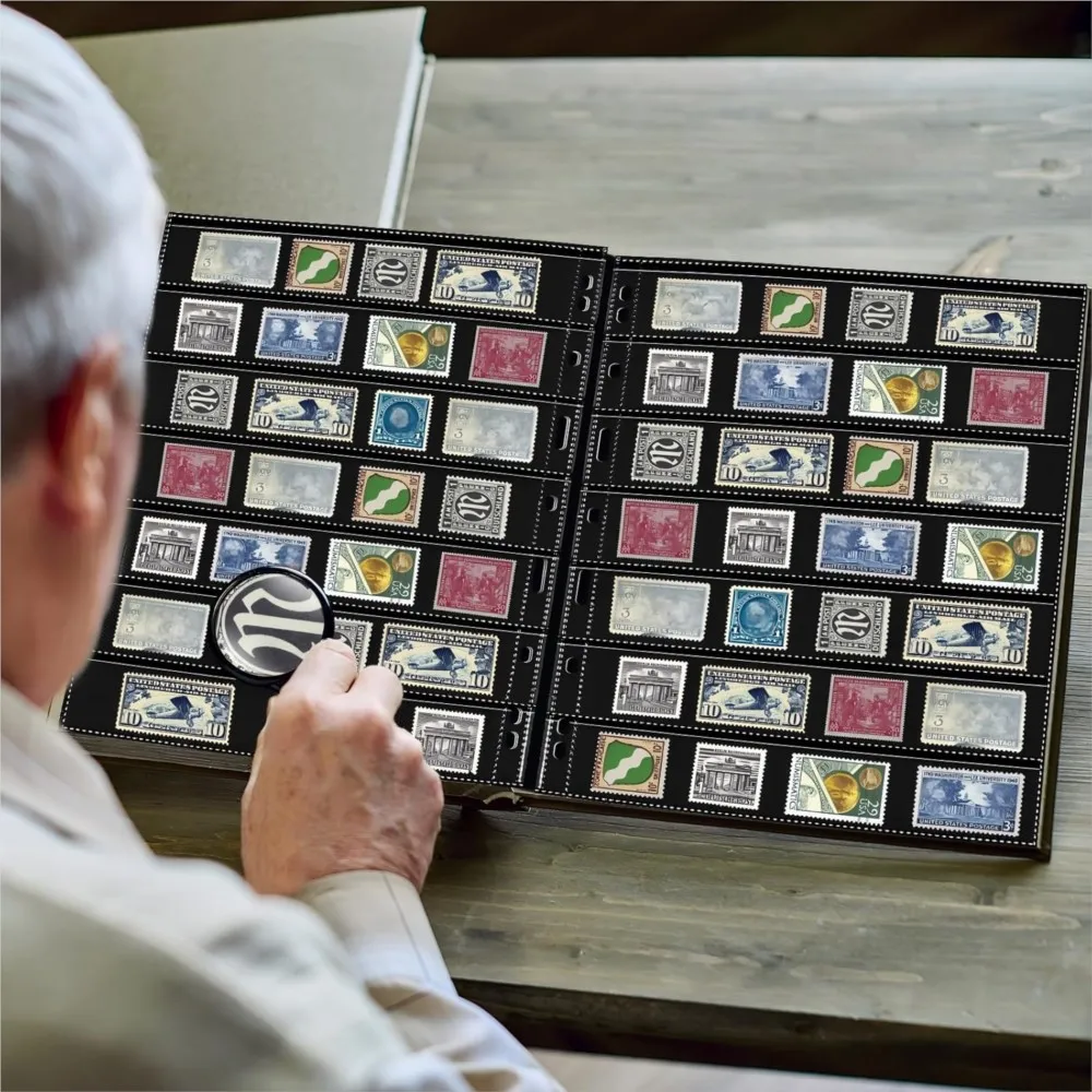 10 Sheets Double Sided Stamp Pages Collector Stamp Collecting Album 7 Rows 9 Hole Binder Sleeves For Stamps Collecting Supplies