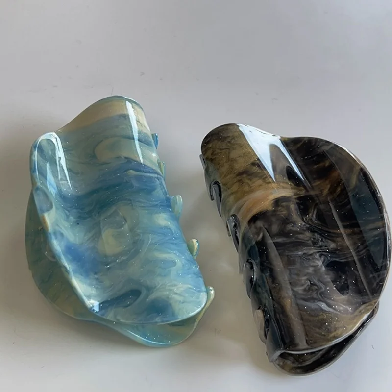 Чернила, черное, золото, синее звездное небо, картина маслом, художественные когти для волос, заколки для волос, заколки в виде акулы, эллиптические аксессуары для волос в форме полумесяца